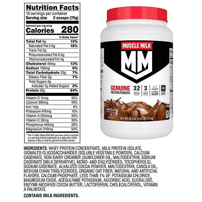 Muscle Milk Genuine 32g Whey Protein Powder, Chocolate 2.47 lbs.