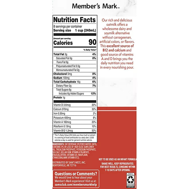 Member's Mark Oat Milk, 64 fl. oz., 3 pk.