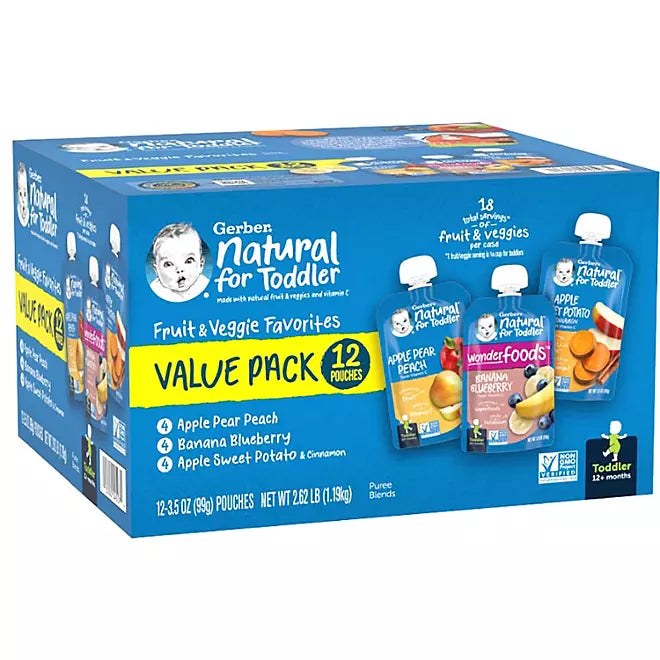 Gerber Toddler Pouch Variety Pack 3.5 oz., 12 ct.