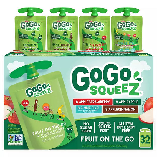 GoGo SqueeZ Applesauce, Apple, Cinnamon, Strawberry and GIMME Five, 3.2 oz., 32 ct