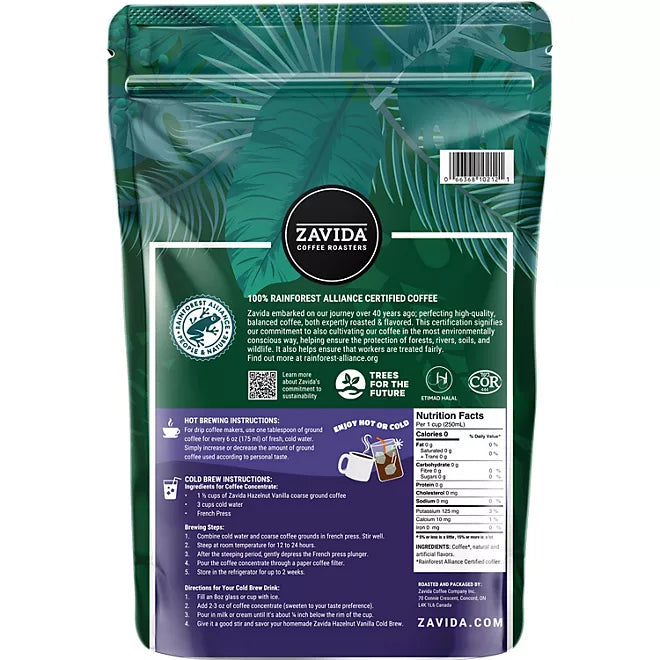 Zavida Coffee Whole Bean Coffee, Hazelnut Vanilla, 32 oz.